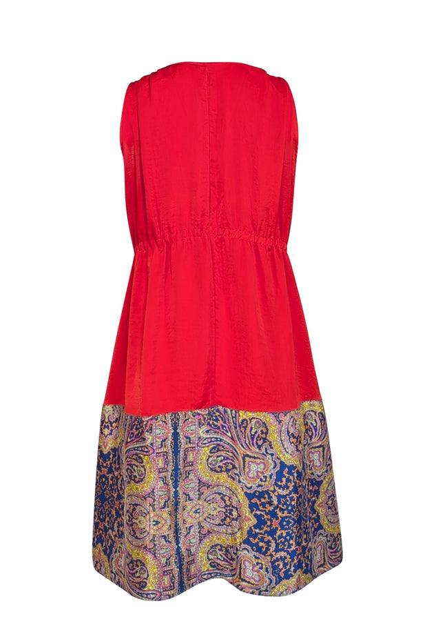 Carven - Red Satin Sleeveless Tie Waist Dress Sz 4 - Current Boutique