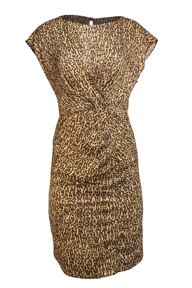 Carolina Herrera - Brown & Yellow Spotted Print Cap Sleeve Dress Sz 4 - Current Boutique