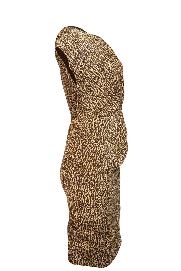Carolina Herrera - Brown & Yellow Spotted Print Cap Sleeve Dress Sz 4 - Current Boutique