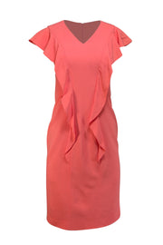 Carolina Herrera - Coral Pink Ruffle Trim Dress Sz 4 - Current Boutique