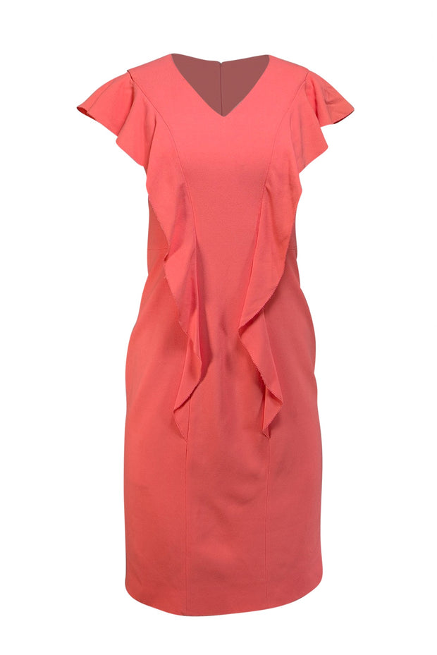 Carolina Herrera - Coral Pink Ruffle Trim Dress Sz 4 - Current Boutique
