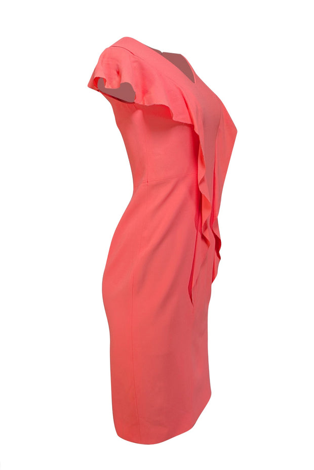 Carolina Herrera - Coral Pink Ruffle Trim Dress Sz 4 - Current Boutique