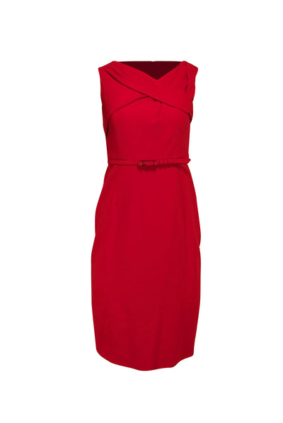 Carolina Herrera - Red Wool Sleeveless Belted Dress Sz 6 - Current Boutique