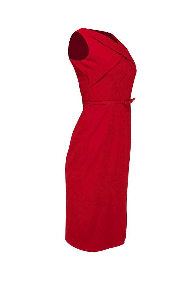 Carolina Herrera - Red Wool Sleeveless Belted Dress Sz 6 - Current Boutique