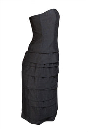 Max Mara Studio - Grey Strapless Ruffle Mini Dress Sz 6