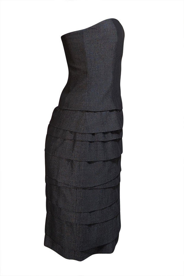 Max Mara Studio - Grey Strapless Ruffle Mini Dress Sz 6