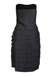 Max Mara Studio - Grey Strapless Ruffle Mini Dress Sz 6