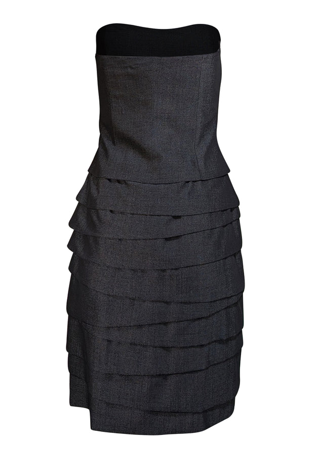 Max Mara Studio - Grey Strapless Ruffle Mini Dress Sz 6