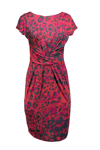 Max Mara - Pink, Orange, & Grey Print Ruched Waist Dress Sz S - Current Boutique