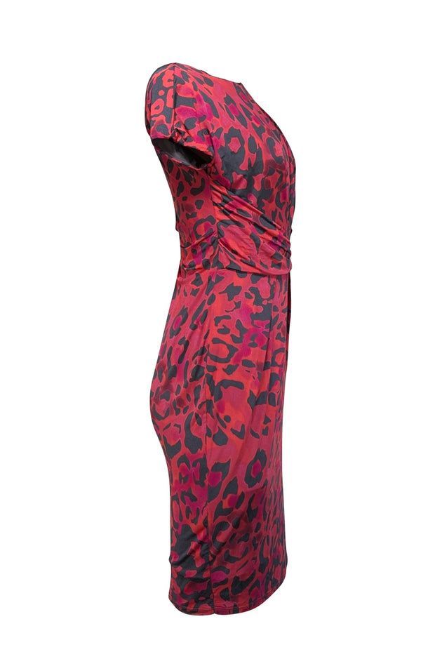Max Mara - Pink, Orange, & Grey Print Ruched Waist Dress Sz S - Current Boutique