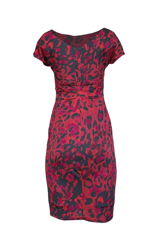 Max Mara - Pink, Orange, & Grey Print Ruched Waist Dress Sz S - Current Boutique