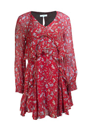 IRO - Red Floral Semi Sheer Open Back Layering Mini Dress Sz 2