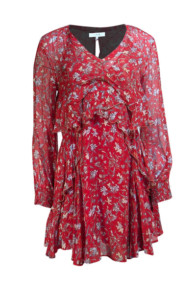 IRO - Red Floral Semi Sheer Open Back Layering Mini Dress Sz 2