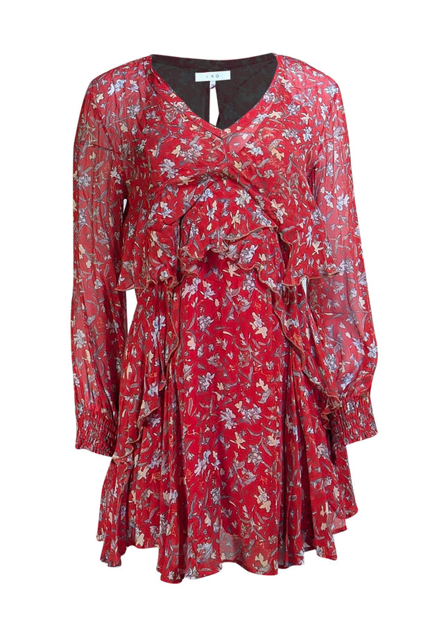 IRO - Red Floral Semi Sheer Open Back Layering Mini Dress Sz 2