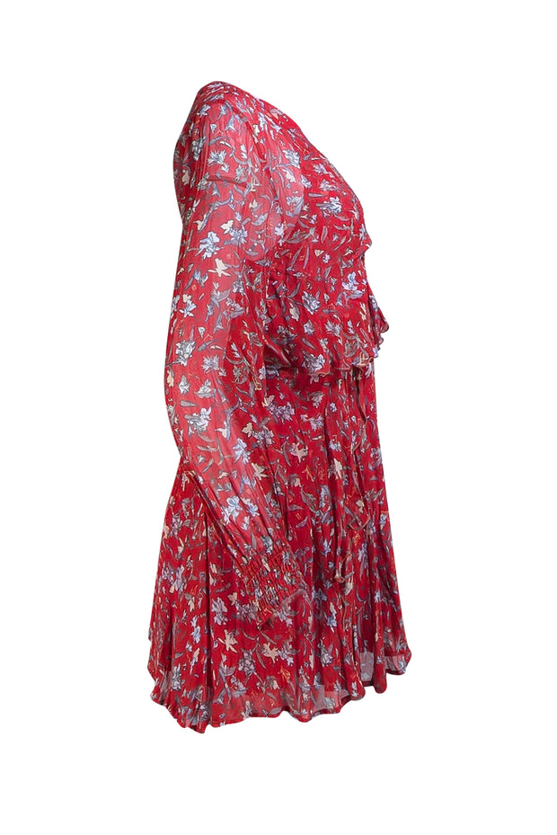 IRO - Red Floral Semi Sheer Open Back Layering Mini Dress Sz 2