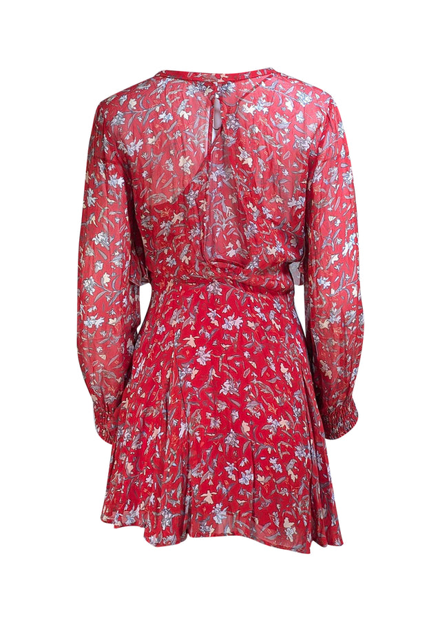 IRO - Red Floral Semi Sheer Open Back Layering Mini Dress Sz 2