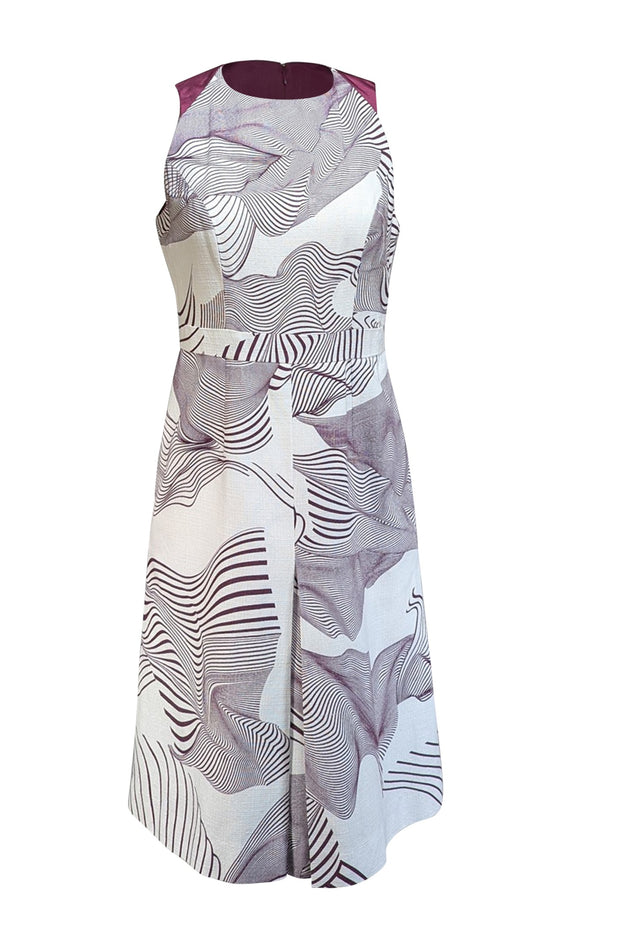 Carolina Herrera - Purple & White Print Sleeveless Dress Sz 6 - Current Boutique