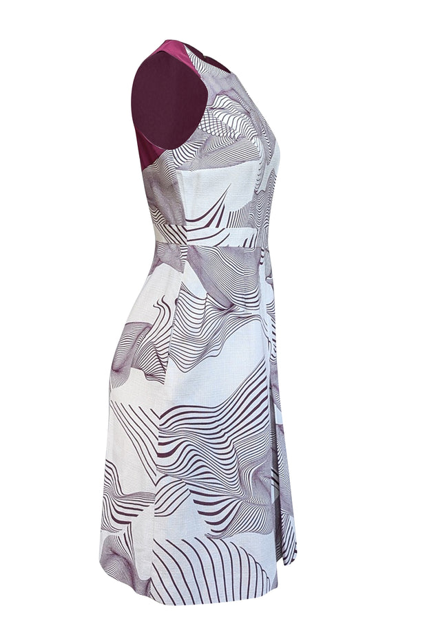 Carolina Herrera - Purple & White Print Sleeveless Dress Sz 6 - Current Boutique