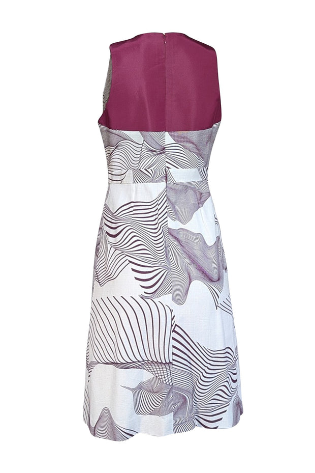 Carolina Herrera - Purple & White Print Sleeveless Dress Sz 6 - Current Boutique