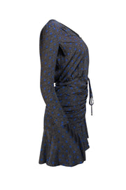 Veronica Beard - Black, Cream, & Blue Polka Dot Ruched Silk Dress Sz 0 - Current Boutique