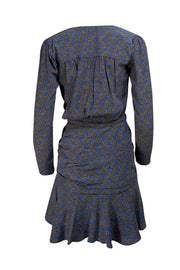 Veronica Beard - Black, Cream, & Blue Polka Dot Ruched Silk Dress Sz 0 - Current Boutique