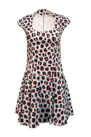 Veronica Beard - Pale Blue, Red, & Black Leopard Print Cap Sleeve Dress Sz 4 - Current Boutique