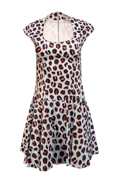 Veronica Beard - Pale Blue, Red, & Black Leopard Print Cap Sleeve Dress Sz 4 - Current Boutique