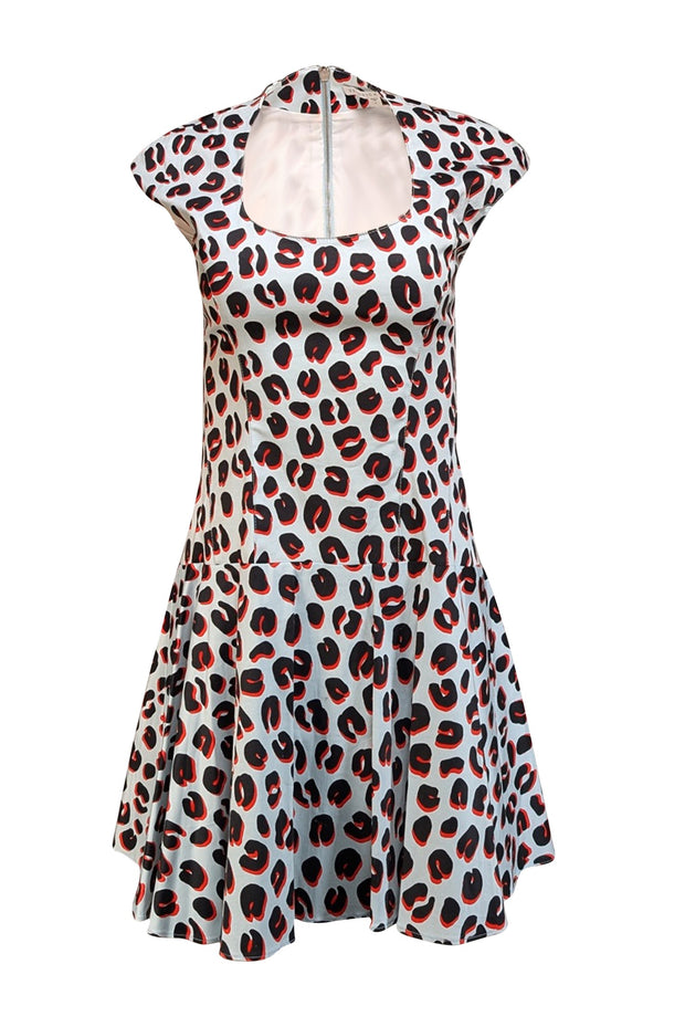 Veronica Beard - Pale Blue, Red, & Black Leopard Print Cap Sleeve Dress Sz 4 - Current Boutique