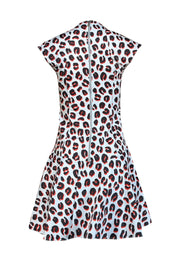Veronica Beard - Pale Blue, Red, & Black Leopard Print Cap Sleeve Dress Sz 4 - Current Boutique