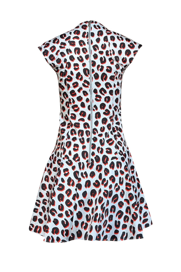 Veronica Beard - Pale Blue, Red, & Black Leopard Print Cap Sleeve Dress Sz 4 - Current Boutique