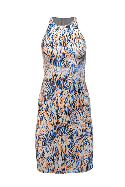 Stella McCartney - Cream w/ Blue, Black, & Orange Print Sleeveless Dress Sz 0 - Current Boutique