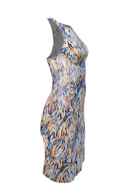Stella McCartney - Cream w/ Blue, Black, & Orange Print Sleeveless Dress Sz 0 - Current Boutique