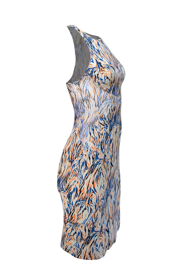 Stella McCartney - Cream w/ Blue, Black, & Orange Print Sleeveless Dress Sz 0 - Current Boutique