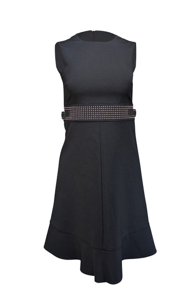Red Valentino - Black Sleeveless Dress w/ Silver Studded Built In Belt Sz 2 - Current Boutique