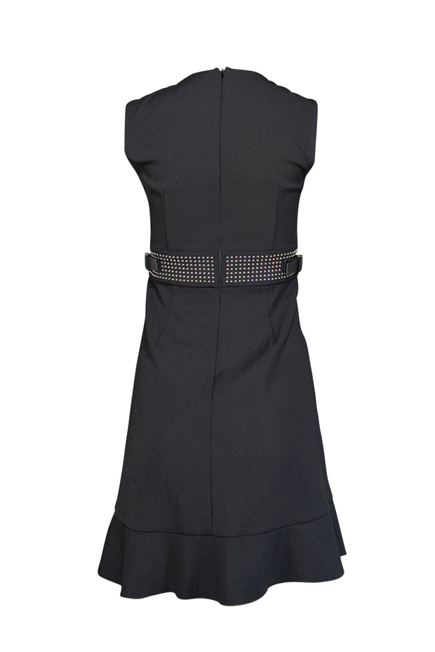 Red Valentino - Black Sleeveless Dress w/ Silver Studded Built In Belt Sz 2 - Current Boutique