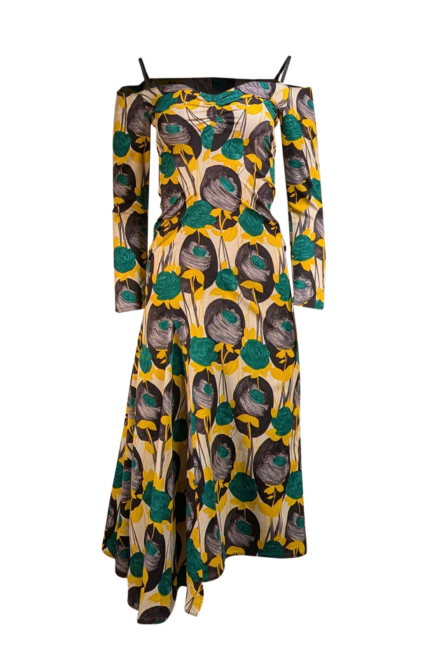 Sportmax - White, Yellow, Green, & Black Floral Multi Dress Sz S - Current Boutique