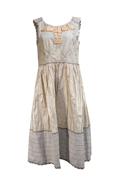 Philosophy di Alberta Ferretti - Khaki Cotton Print Embellished Mini Dress Sz 8 - Current Boutique
