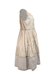 Philosophy di Alberta Ferretti - Khaki Cotton Print Embellished Mini Dress Sz 8 - Current Boutique