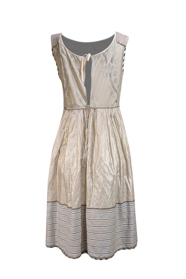 Philosophy di Alberta Ferretti - Khaki Cotton Print Embellished Mini Dress Sz 8 - Current Boutique