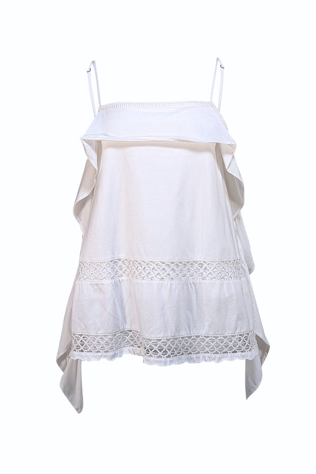 Dorothee Schumacher - White Eyelet Trim Tie detail Tank Sz 2 - Current Boutique
