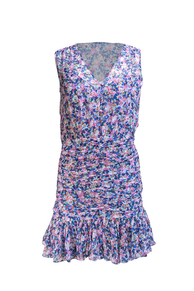 Veronica Beard - Lilac, Blue, & White Floral Print Silk Mini Dress Sz 4 - Current Boutique