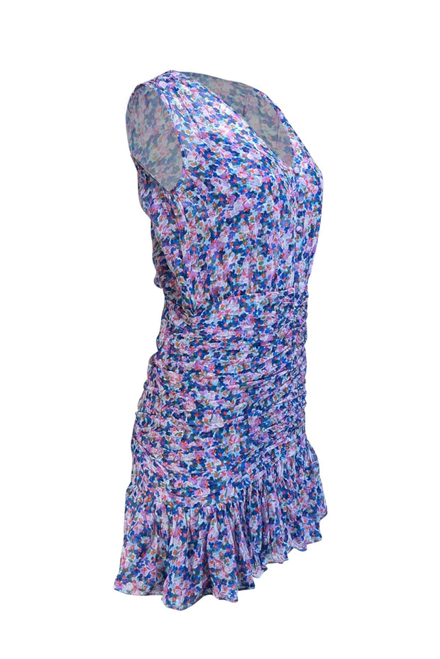 Veronica Beard - Lilac, Blue, & White Floral Print Silk Mini Dress Sz 4 - Current Boutique
