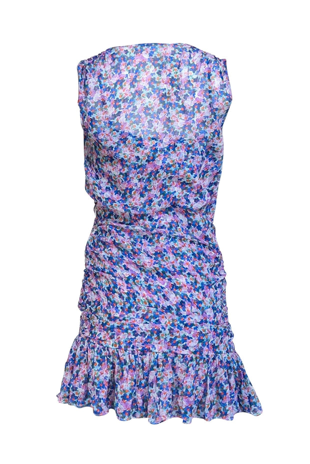 Veronica Beard - Lilac, Blue, & White Floral Print Silk Mini Dress Sz 4 - Current Boutique