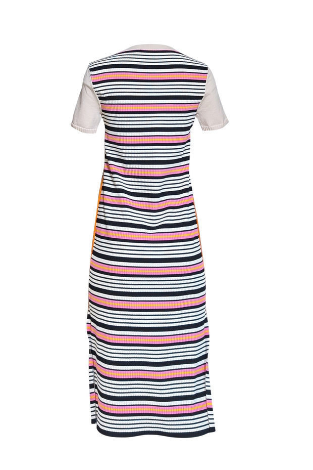 Tory Burch - Orange & Multi Color Bird Print Short Sleeve Dress Sz Ribbed Knit Detail Sz XS - Current Boutique