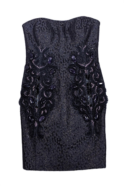 Carolina Herrera - Black Metallic Dot & Embellished Strapless Dress Sz 2 - Current Boutique