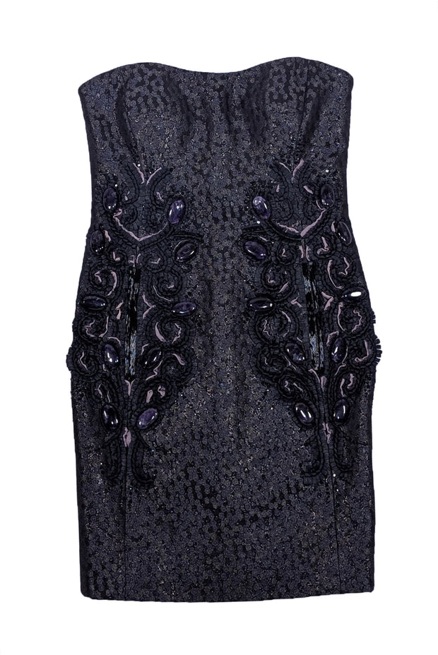 Carolina Herrera - Black Metallic Dot & Embellished Strapless Dress Sz 2 - Current Boutique