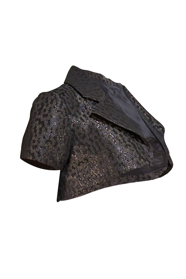 Carolina Herrera - Black Metallic Dot Cropped Bolero Jacket Sz 2 - Current Boutique