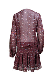 Ulla Johnson - Maroon Floral & Embroidered Smocked Waist Dress Sz 4