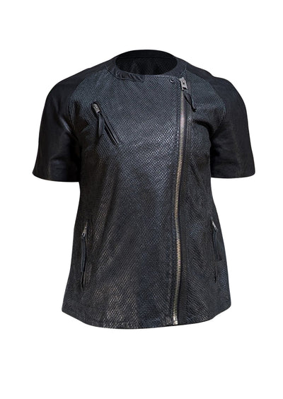 All Saints - Black Leather Short Sleeve Jacket Sz 6