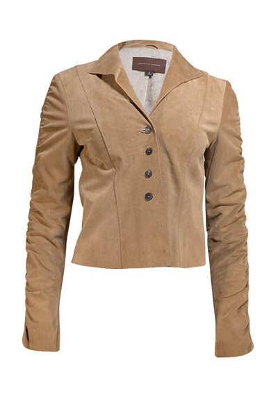 John Carlisle - Tan Suede Ruched Sleeve Blazer Jacket Sz S